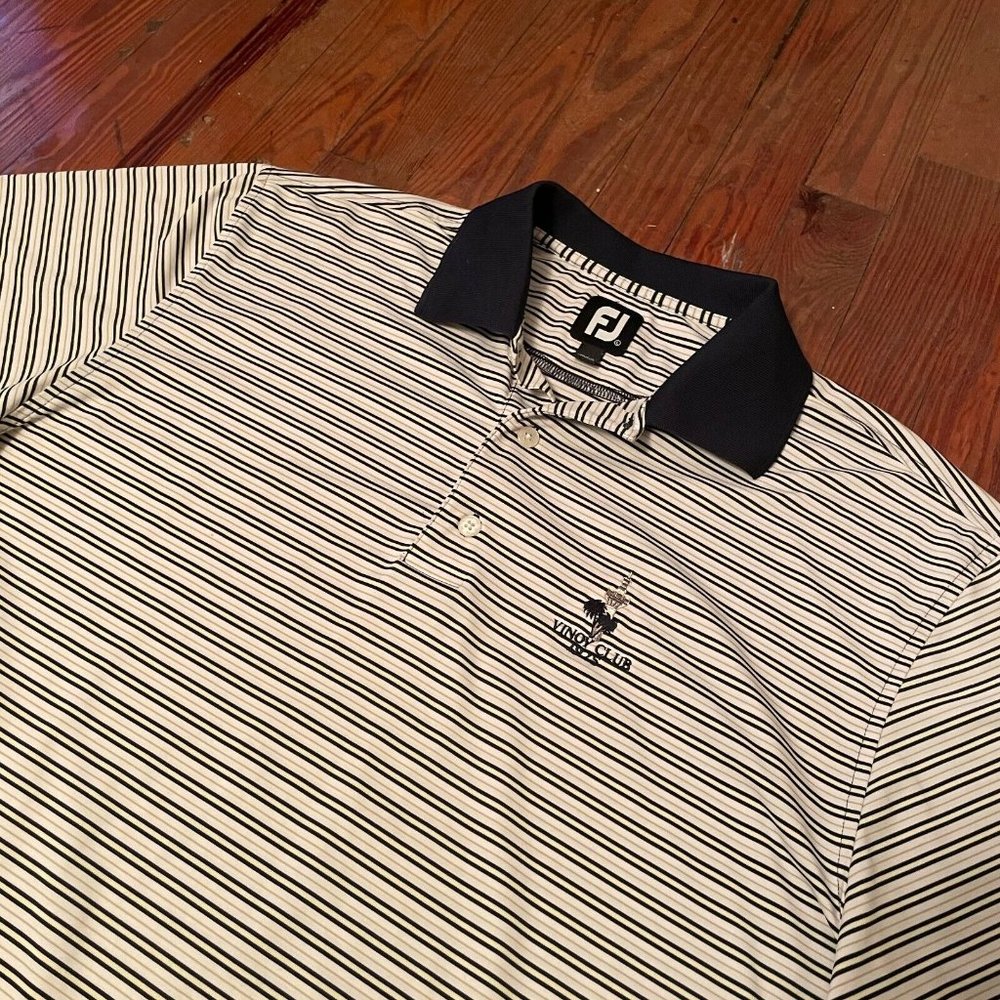 FootJoy FJ Golf Stretch Yellow Striped Vinoy Club 1975 Logo Men's L Polo Shirt